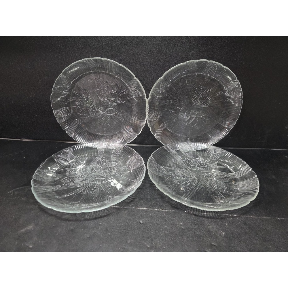 Arcoroc Canterbury Crocus Salad Plates, Set of 4, Vintage Clear Floral Tableware